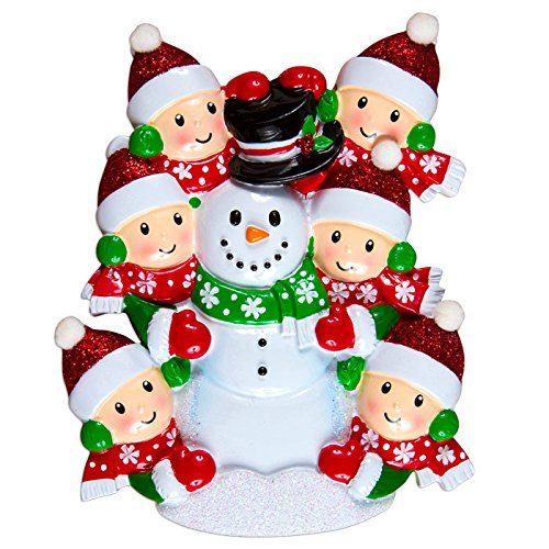 Family Building Snowman Of 6 Personalized Christmas Tree Ornament