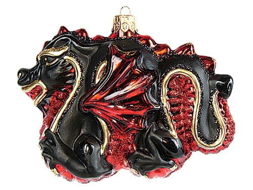Black Chinese Dragon Polish Mouth Blown Glass Christmas Ornament