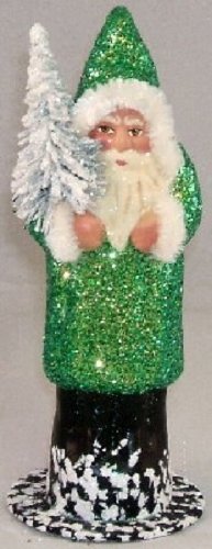 Ino Schaller German Paper Mache Santa with Green Glitter Coat