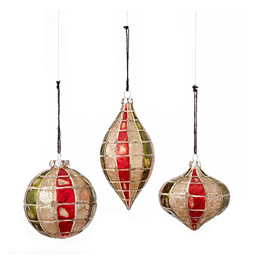 Antiqued Glass Quilted Ornament (3 Designs) (6-Pack)