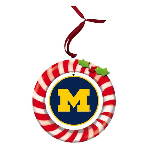 University Of Michigan Candy Cane Wreath Ornament