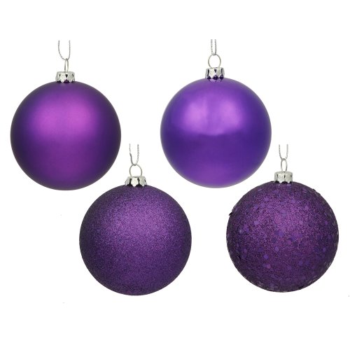 Vickerman 4 Finish Drilled Ball Ornaments, 6-Inch, Purple, 4-Pack