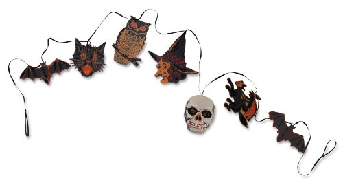 HALLOWEEN Vintage Beistle-style paper GARLAND Bethany Lowe Skull Bat Owl Witch