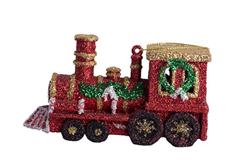 Christmas Red and Gold Train Engine Sparkled Hanging Tree Ornament