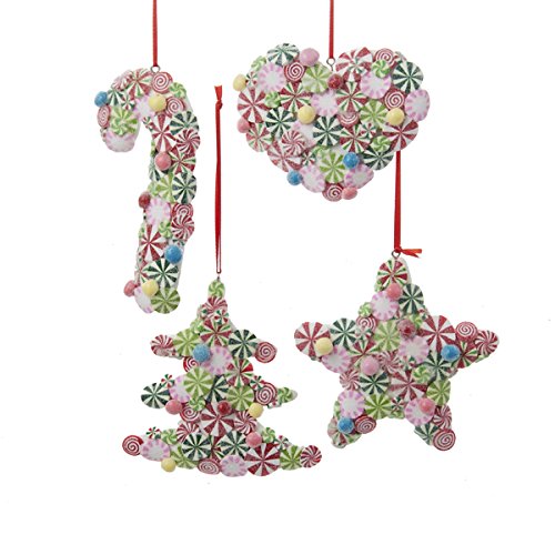 Kurt Adler 3.9″ Candy Tree, Heart, Star & Candy Cane Ornaments 4/asstd