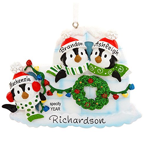 Personalized Igloo With 3 Penguins Ornament