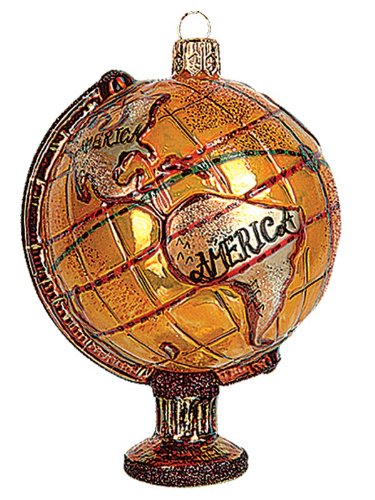 Antique World Globe Polish Mouth Blown Glass Christmas Ornament
