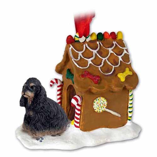 COCKER SPANIEL Black and Brown Dog GINGERBREAD HOUSE Christmas Ornament 15F