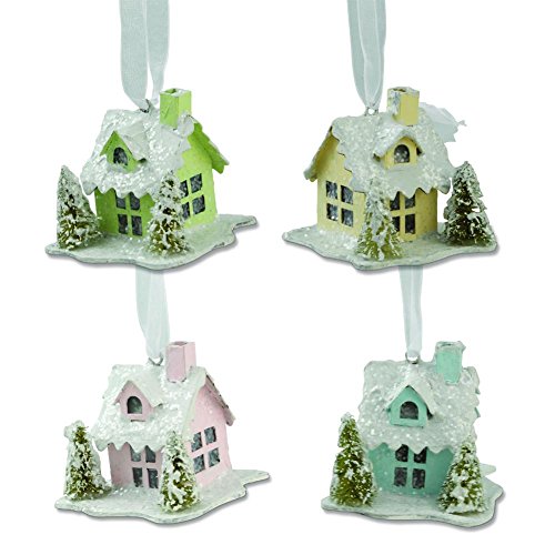 Bethany Lowe Mini 2.5″ Pastel Christmas Village Houses Ornaments, Set of 4