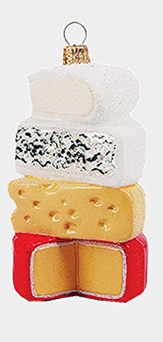 Stack of Different Cheeses Food Polish Mouth Blown Glass Christmas Ornament