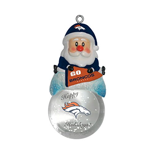 NFL Denver Broncos Snow Globe Ornament, Silver, 1.5″