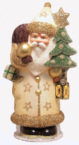 Ino Schaller Gold Beaded Santa with Star Coat German Paper Mache Candy Container