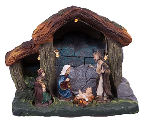 Medium Lighted Christmas Nativity Set Featuring Joseph, Mary, Jesus, & Wiseman – Outdoor Scene