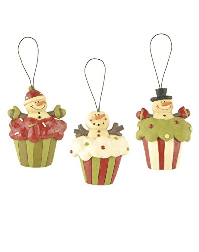 Blossom Bucket Snowmen in Cupcakes Ornaments Christmas Decor (Set of 3), 4″ High