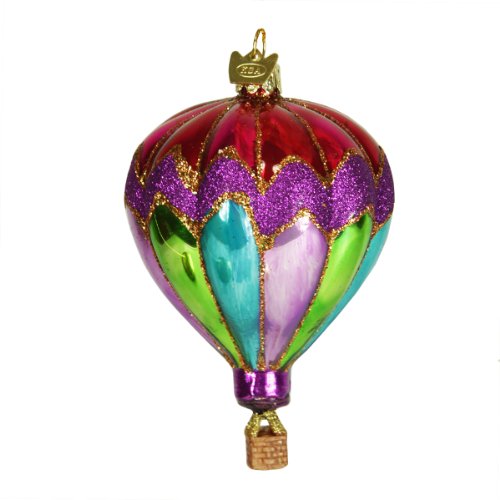 4.25″ Noble Gems Purple, Teal & Green Glitter Hot Air Balloon Glass Christmas Ornament