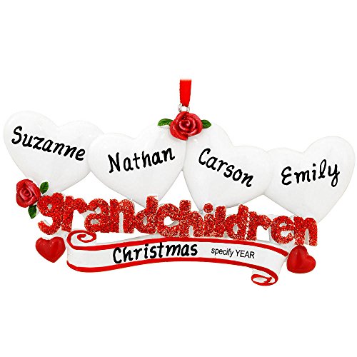 Grandchildren with 4 Hearts Personalized Christmas Tree Ornament