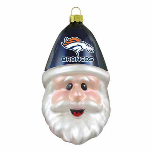 Denver Broncos Blown Glass Santa Cap Christmas Tree Ornament