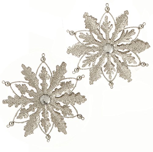 RAZ Imports – 5″ Glittered 3 Dimensional Snowflake Christmas Tree Ornament – Set of 2