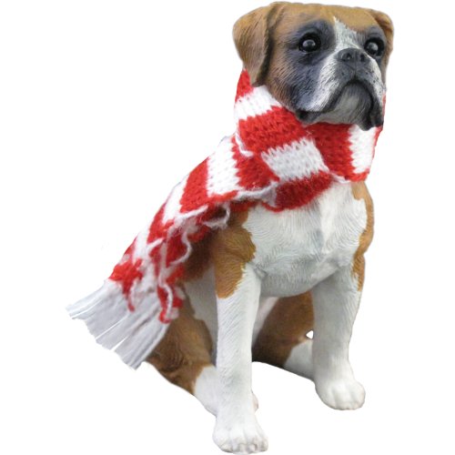 Sandicast Fawn Boxer with Red and White Scarf Christmas Ornament