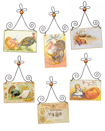 Primitives By Kathy Harvest Postcard Pictures Thanksgiving Ornaments Set of 6 (Assortment A)