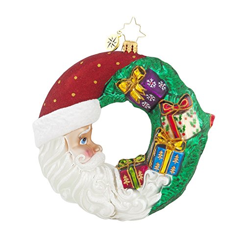Christopher Radko Cresent Christmas Presents Santa Glass Christmas Ornament – 5″h.