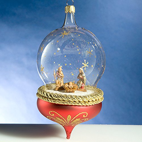 De Carlini Red Nativity Globe Italian Mouthblown Christmas Ornament