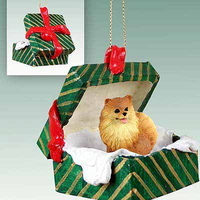 Conversation Concepts Pomeranian Red Gift Box Green Ornament
