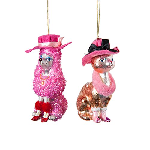 One Hundred 80 Degrees Pink Poodle Cat Hanging Ornaments (Set/2)