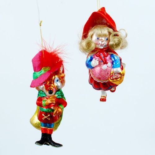 Red Riding Hood Big Bad Wolf Fairy Tale Christmas Holiday Ornament Set of 2