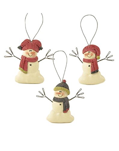 Blossom Bucket Snowmen with Hat/Scarves Ornaments Christmas Decor (Set of 3), 2″ High