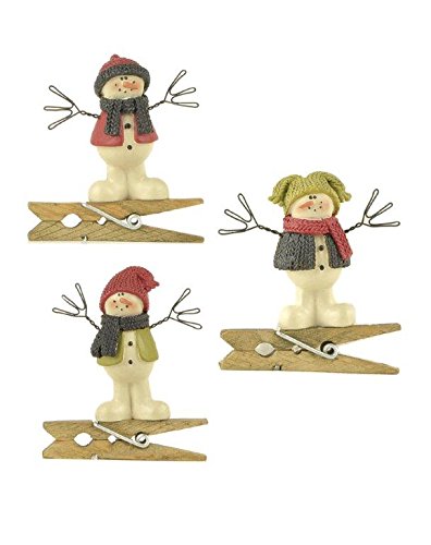 Blossom Bucket Standing Snowmen Ornaments with Vests/Clips Christmas Decor (Set of 3), 2″ High