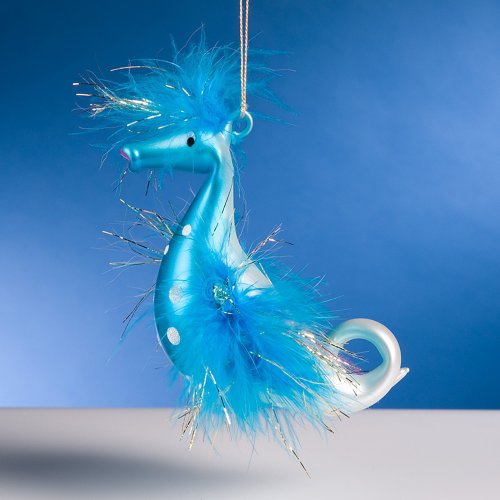 De Carlini Blue Seahorse Italian Mouthblown Glass Christmas Ornament
