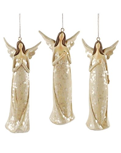Blossom Bucket Glitter Angel Ornaments Christmas Decor (Set of 3), 5-3/4″ High