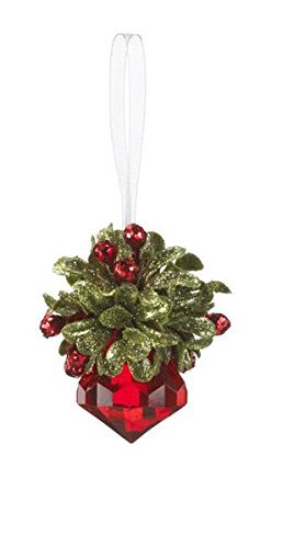 Set of 3 Ganz 2.5″ Kissing Krystals Teeny Mistletoe Acrylic Faceted Jewel Ornament Red KK235