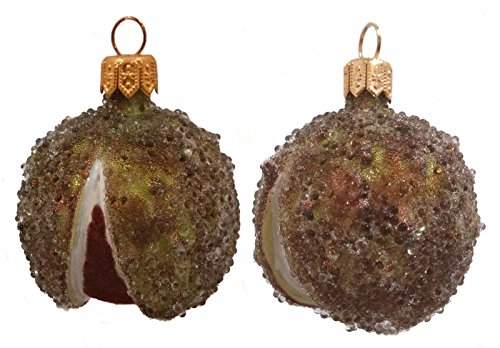 Chestnut Polish Mouth Blown Glass Christmas Ornament Set of 2