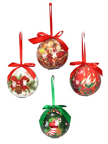 Lighted Christmas Ball Ornaments with Gift Boxes Set of 4 Assorted – 4 Inch