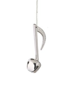 Shiny Silver Eighth Note Music Note Jingle Bell Christmas Ornament