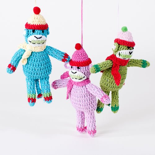 One Hundred 80 Degrees Crocheted “Sock” Monkey Ornament, Choice of Colors (blue)