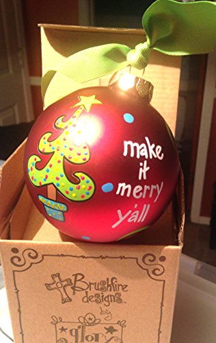 Glory Haus “Make It Merry Ya’ll” 4″ Glass Red Ball Christmas Ornament