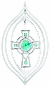 Hanging Sun Catcher or Ornament….. Celtic Cross in Lime Shell in Red Swarovski Austrian Crystals