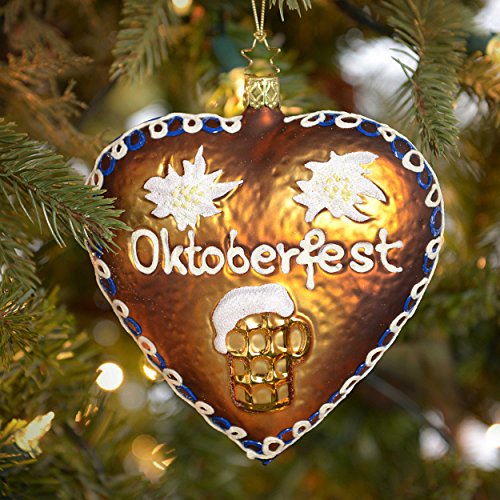 Inge Glas Oktoberfest in Bavaria Heart Mouth Blown Glass German Ornament