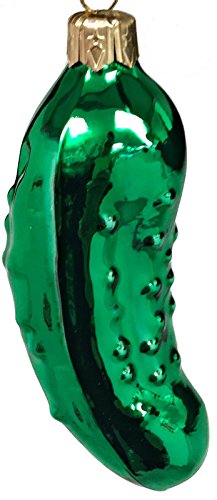 Large Green Shiny Cucumber Pickle German Glass Christmas Ornament Decoration