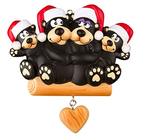 Black Bear Family 4 Personalized Christmas Tree Ornament