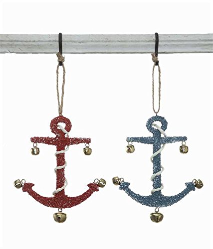 Wooden Anchor Ornaments with Bells Set of 2