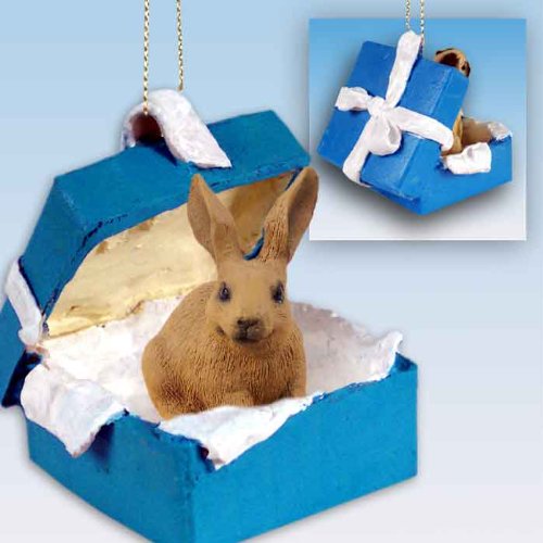 Conversation Concepts Rabbit Brown Gift Box Blue Ornament