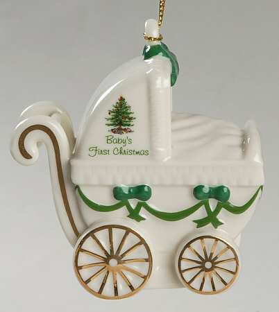Spode China Christmas Tree Baby’s First Christmas Baby Carriage Ornament Dated 2012