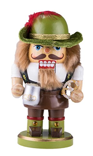 Chubby German Nutcracker Decoration Figure with Crown, Boots, & Mug – 7.25″ Red, Gold, Blue, Green, White, Black