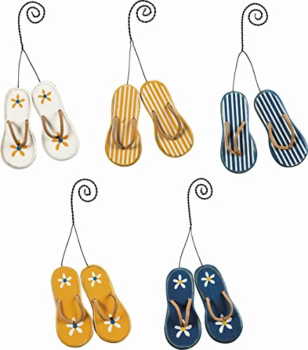 Primitives By Kathy Set/5 Hanging Wooden Ornaments “Flip Flops” Size: 3″ x 3″