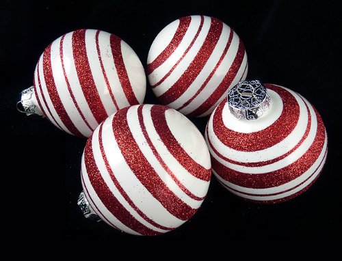4ct Peppermint Twist Candy Cane Shatterproof Christmas Ball Ornaments 3″ (75mm)