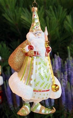 Patience Brewster Candlelight Santa in White Glass Ornament